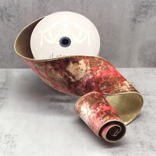 4" x 10yds velvet abstract, brown gold coral - Burlap and Bling Decor