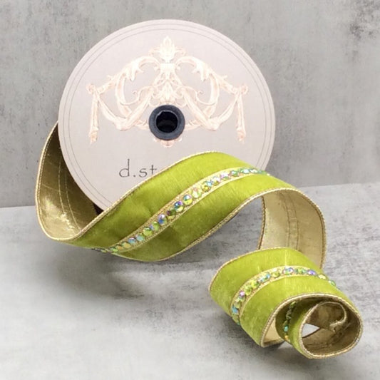 2.5” x 10yds velvet matching jewel center trim gold back, lime green - Burlap and Bling Decor