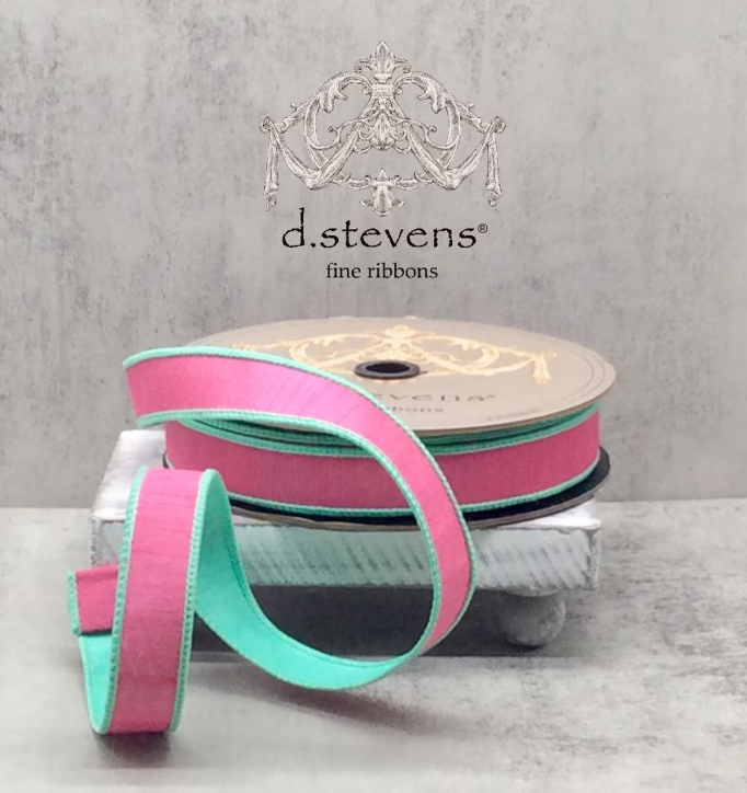 1" x 25yds double sided dupion, petal pink aqua - Burlap and Bling Decor