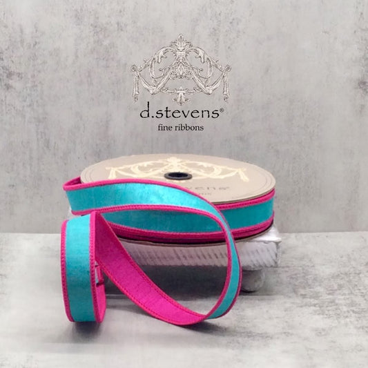 1“ X 25YDS DOUBLE SIDED DUPION,TEAL HOT PINK WIRED RIBBON