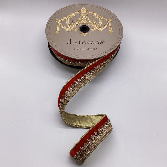 1.5“ x 10yds velvet gold jewel countess trim, red