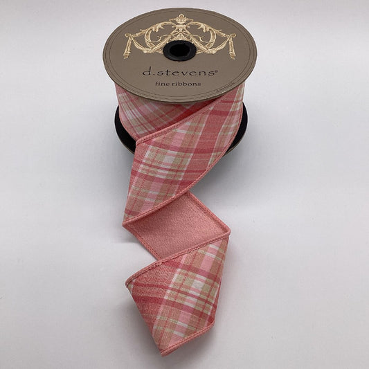 2.5“ x 10yds dupion bias cut plaid, shades of pink