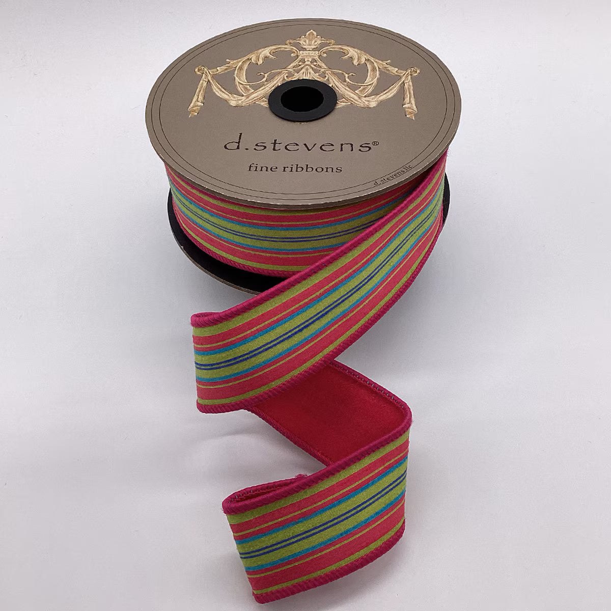 1.5” X 10YDS DUPION MULTI STRIPE, LIME HOT PINK TEAL WIRED RIBBON - Burlap and Bling Decor