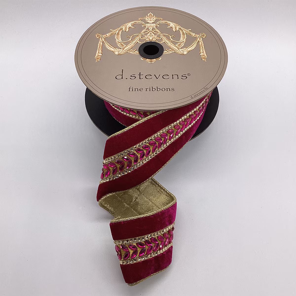 2.5” X 5YDS VELVET HOT PINK GOLD JEWEL CENTER TRIM, FUCHSIA WIRED RIBBON - Burlap and Bling Decor