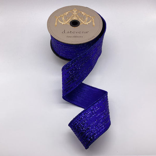 2.5" x 10yds metallic dupion glitter stripes, royal blue - Burlap and Bling Decor