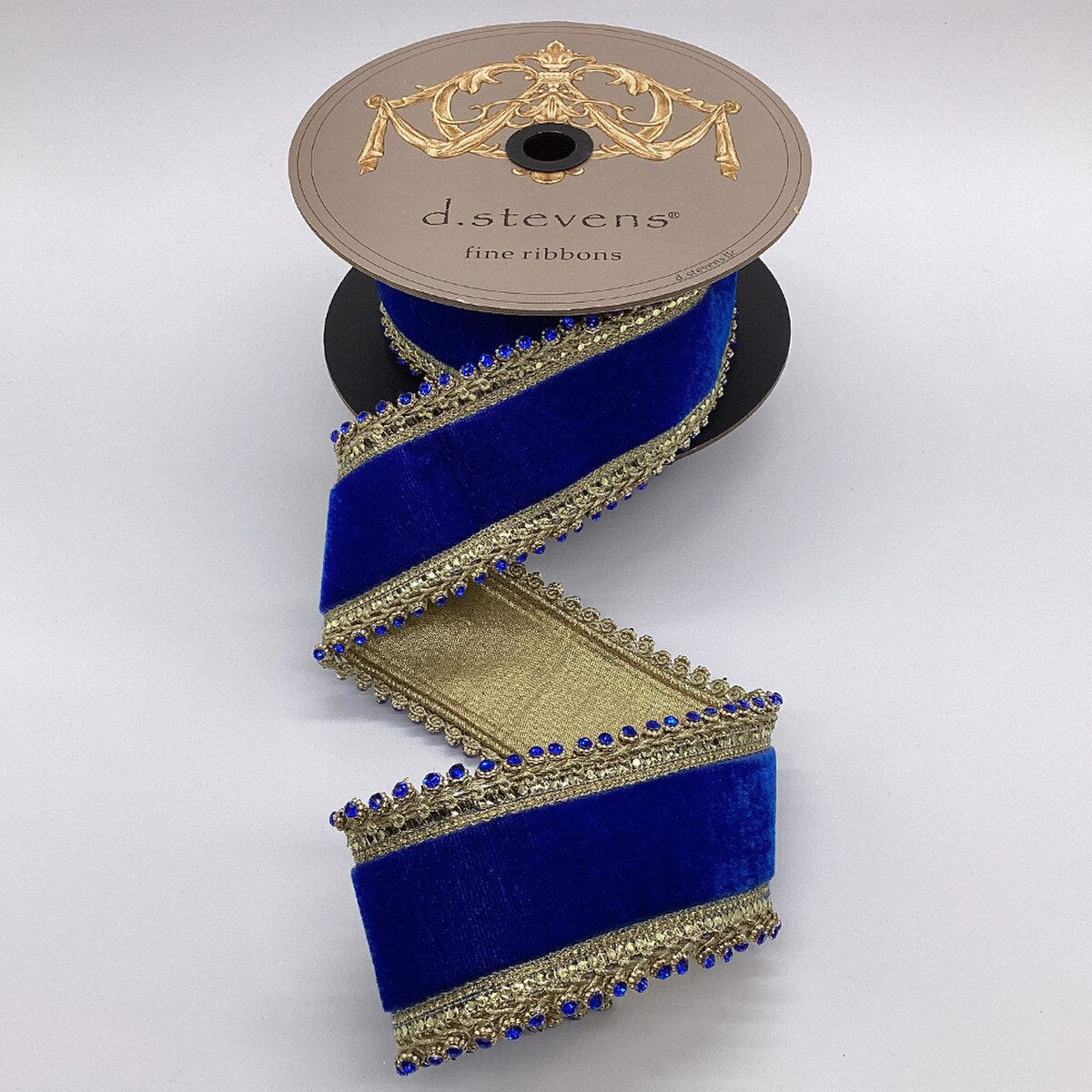 2.5“ X 5YDS VELVET ROYAL BLUE PETITE JEWEL EDGE, ROYAL BLUE WIRED RIBBON - Burlap and Bling Decor