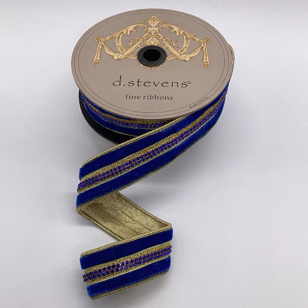 1.5“ X 5YDS VELVET ROYAL BLUE JEWEL CENTER TRIM, NAVY WIRED RIBBON - Burlap and Bling Decor