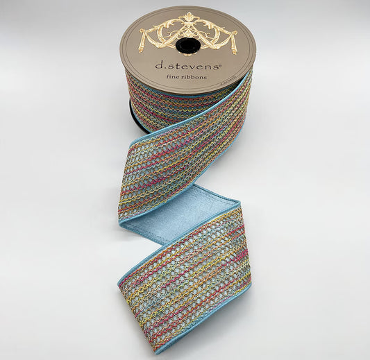 3“ X 10YDS METALLIC SPRING LACE DUPION, LIGHT BLUE WIRED RIBBON - Burlap and Bling Decor