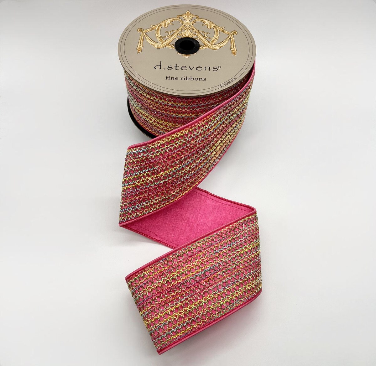 3“ X 10YDS METALLIC SPRING LACE DUPION, PINK WIRED RIBBON - Burlap and Bling Decor