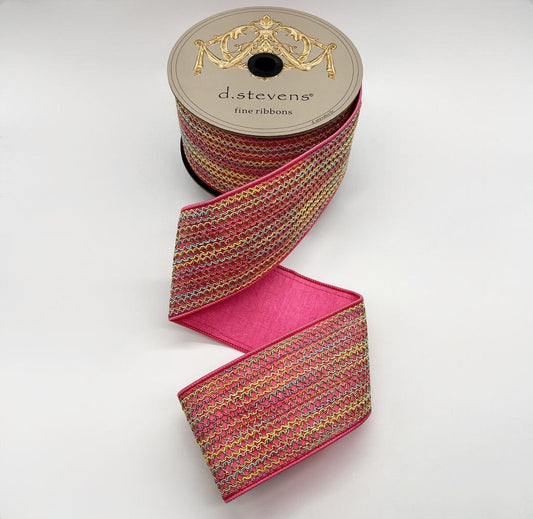 3“ X 10YDS METALLIC SPRING LACE DUPION, PINK WIRED RIBBON - Burlap and Bling Decor