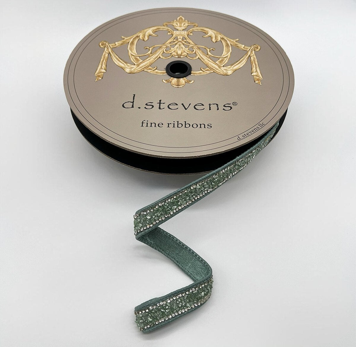 .5“ X 10YDS POLY ROCK CANDY CRYSTAL SIDE TRIM, CELADON WIRED RIBBON - Burlap and Bling Decor