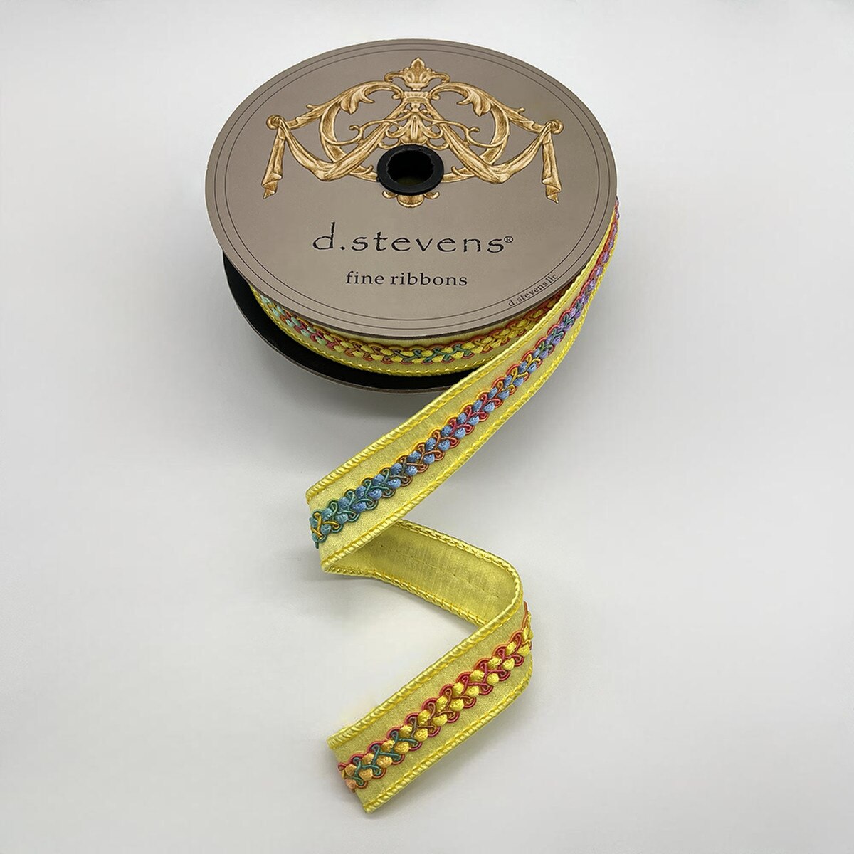 1” X 10YDS DUPION BRIGHT MIX COLOR CENTER BRAID, LIGHT YELLOW WIRED RIBBON - Burlap and Bling Decor