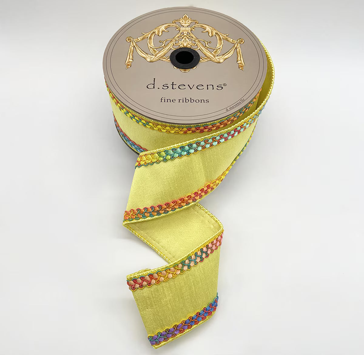 2.5” X 10YDS DUPION BRIGHT MIX COLOR CENTER BRAID, LIGHT YELLOW WIRED RIBBON - Burlap and Bling Decor