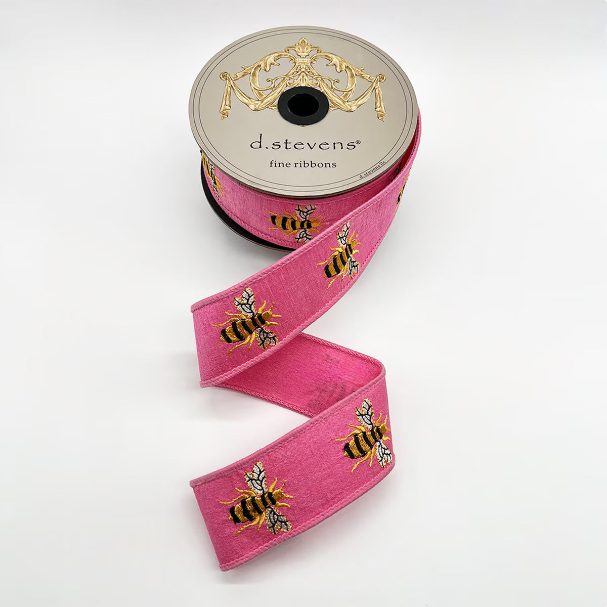 1.5” X 10YDS DUPION EMBROIDERY YELLOW BLACK HONEY BEE, HOT PINK WIRED RIBBON - Burlap and Bling Decor