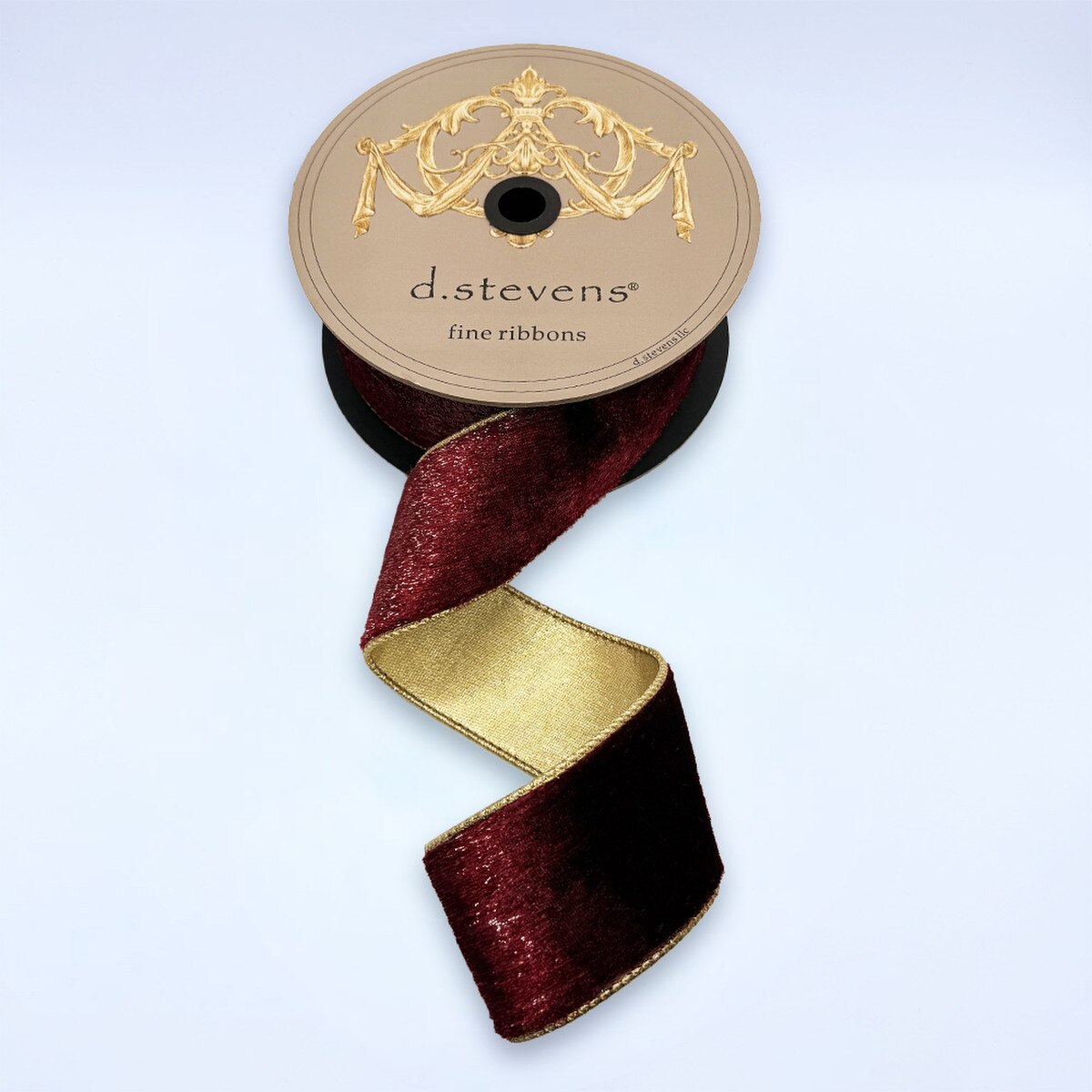 2.5" x 10yds ice velvet metallic gold back, bordeaux
