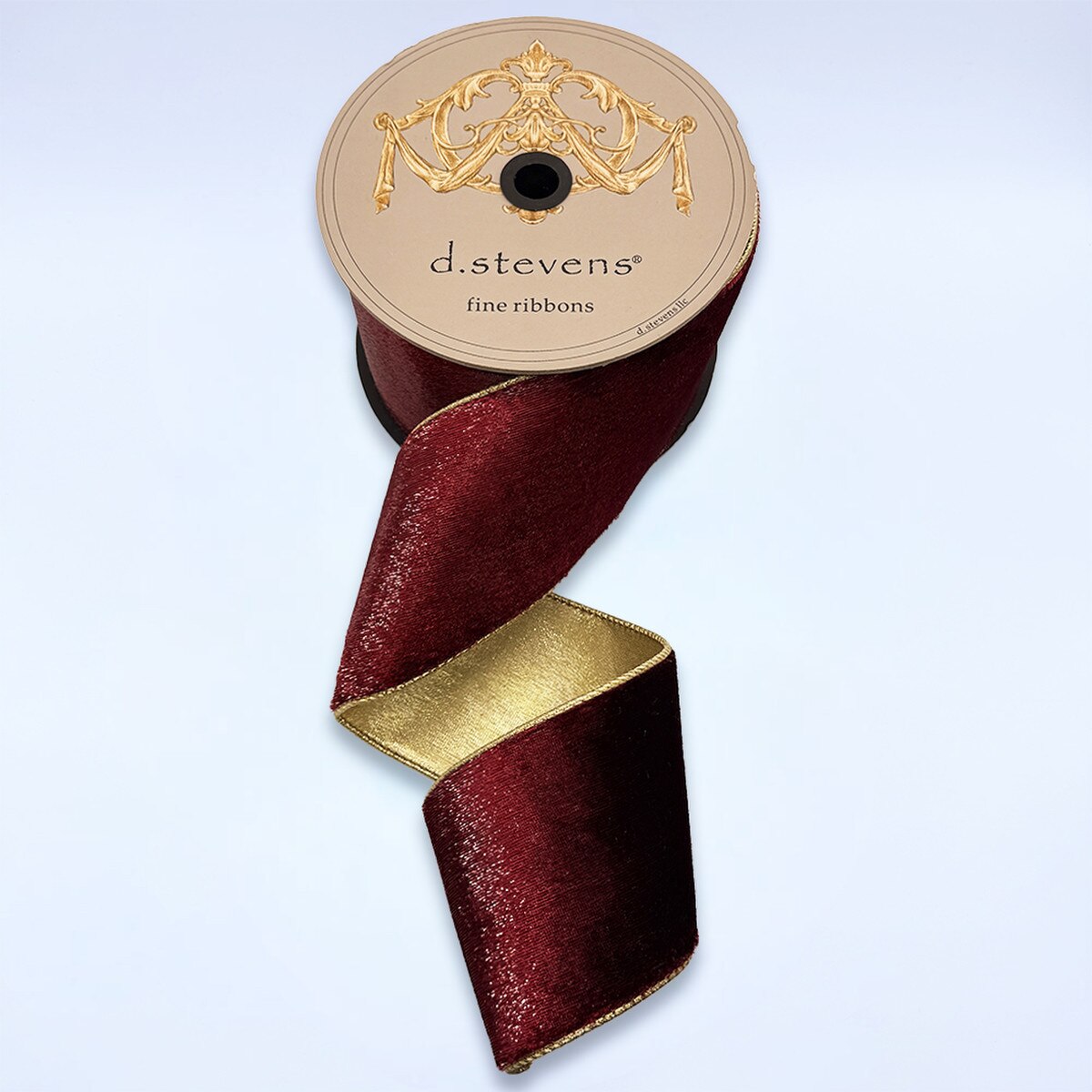 4" x 10yds ice velvet metallic gold back, bordeaux