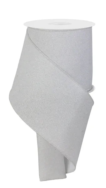 4"X10YD FINE GLITTER ROYAL WHITE WIRED RIBBON