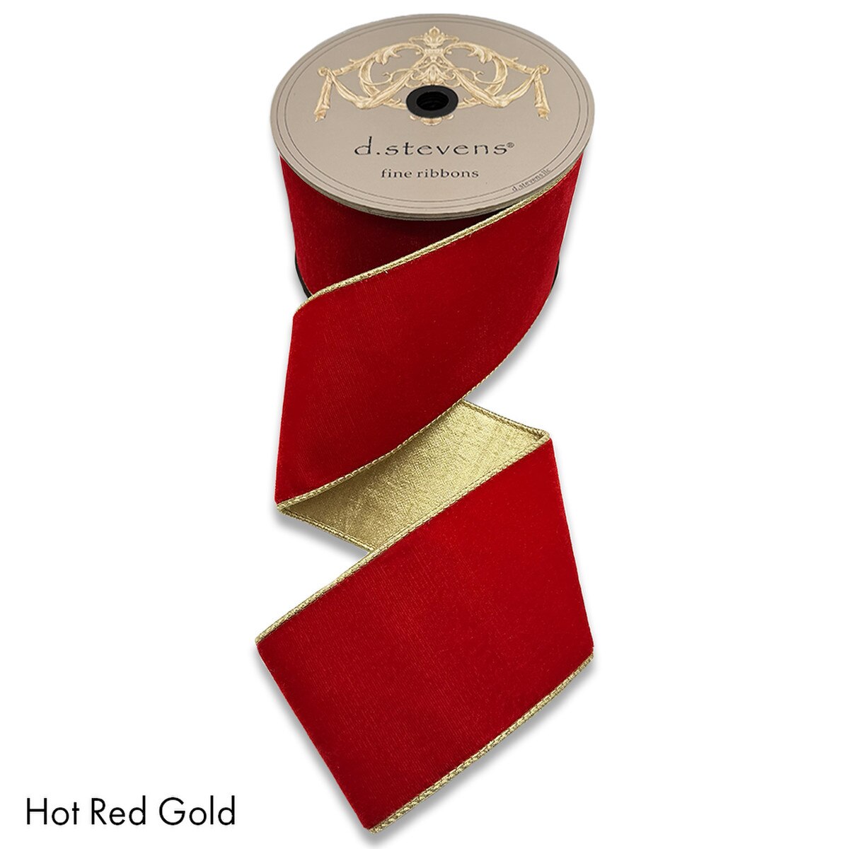 4" x 10yds lush velvet metallic light gold back, hot red