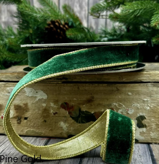 1“ x 10yds lush velvet metallic light gold back, emerald - Burlap and Bling Decor