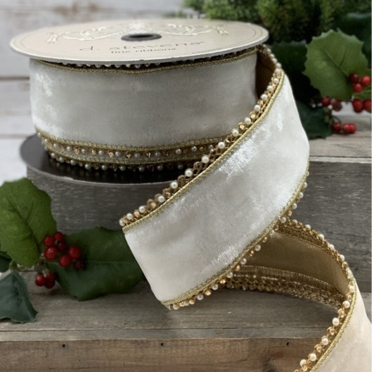 2.5” x 10yds velvet petite jewel edge, winter 
white - Burlap and Bling Decor