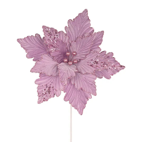 19"DIA DLX VELVET/POINSETTIA, 16"L STEM LAVENDER - Burlap and Bling Decor