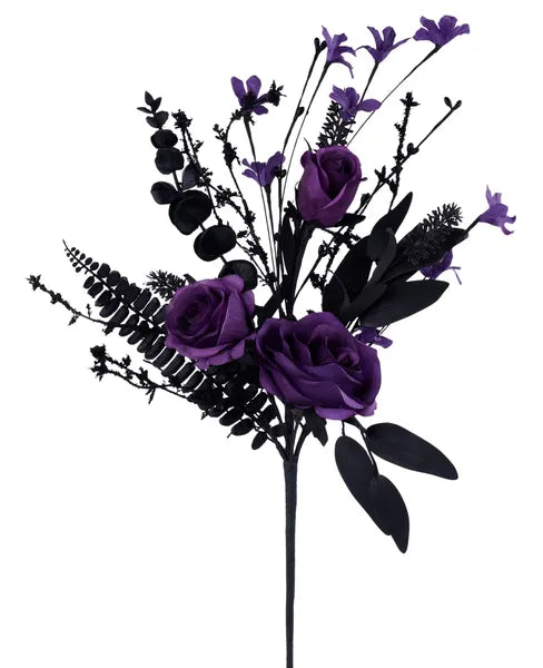 19"L ROSE PURPLE/BLACK FLOWER SPRAY - Burlap and Bling Decor