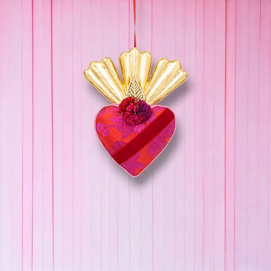 10in Pink w/Gold Crown Heart Ornament