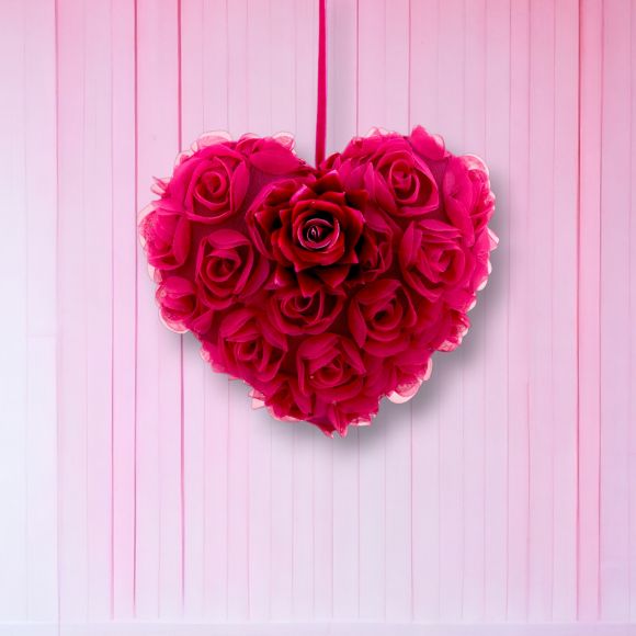 Pink Rose Heart Ornament 9" - Burlap and Bling Decor
