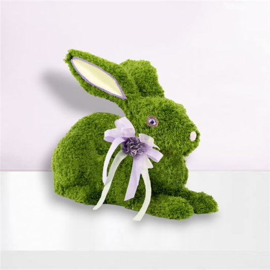 13in Green Violet Garden Bunny Laying - Burlap and Bling Decor