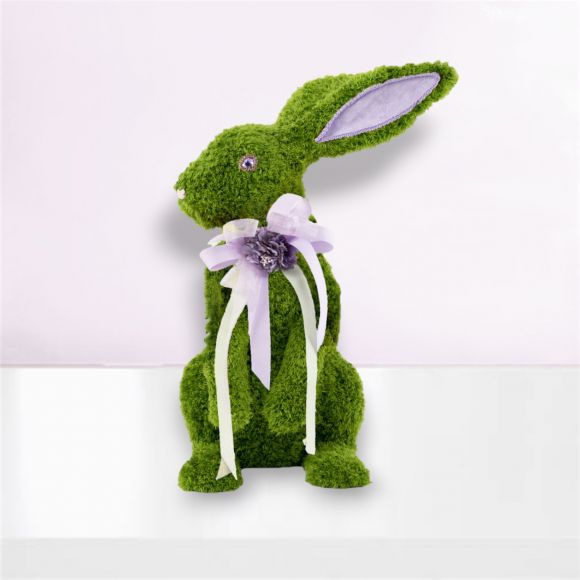 17in Green Violet Garden Bunny Standing - Burlap and Bling Decor