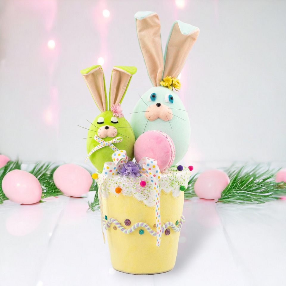 Egg Bunnies on Yellow Pot