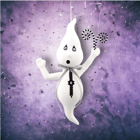 22" Hanging Ghost with Swirl Sticks - Burlap and Bling Decor