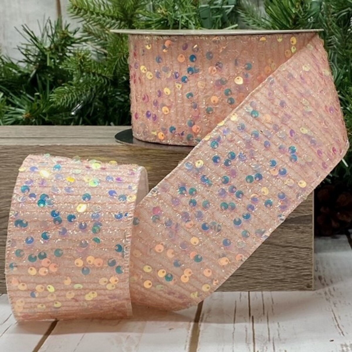 2.5" x 10yds sequin tinsel, pink