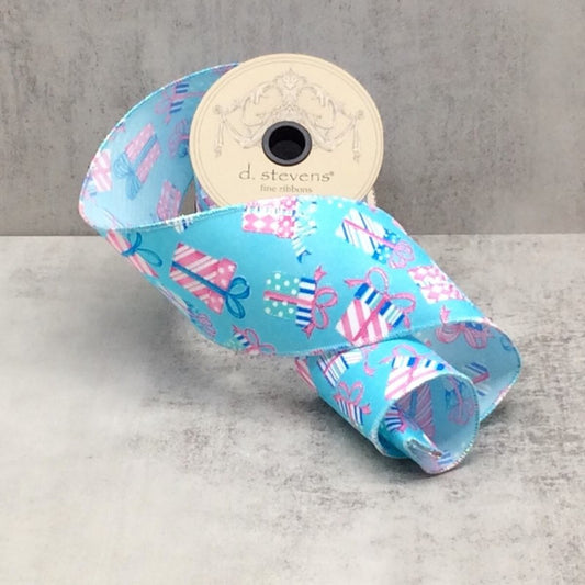 3” x 10 yds grosgrain pink white playful packages, blue - Burlap and Bling Decor