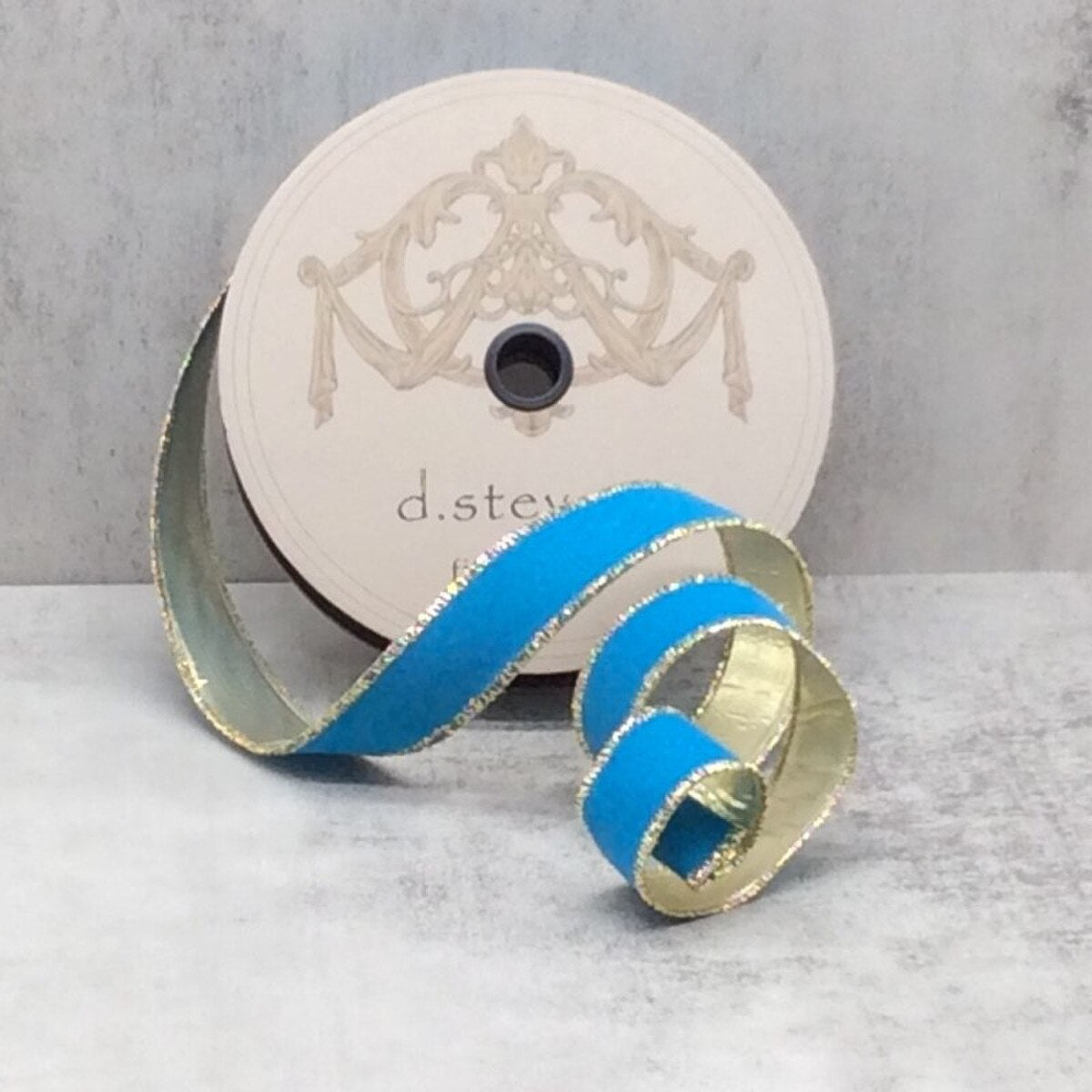 1” x 25yds velvet metallic gold back, pacific blue - Burlap and Bling Decor