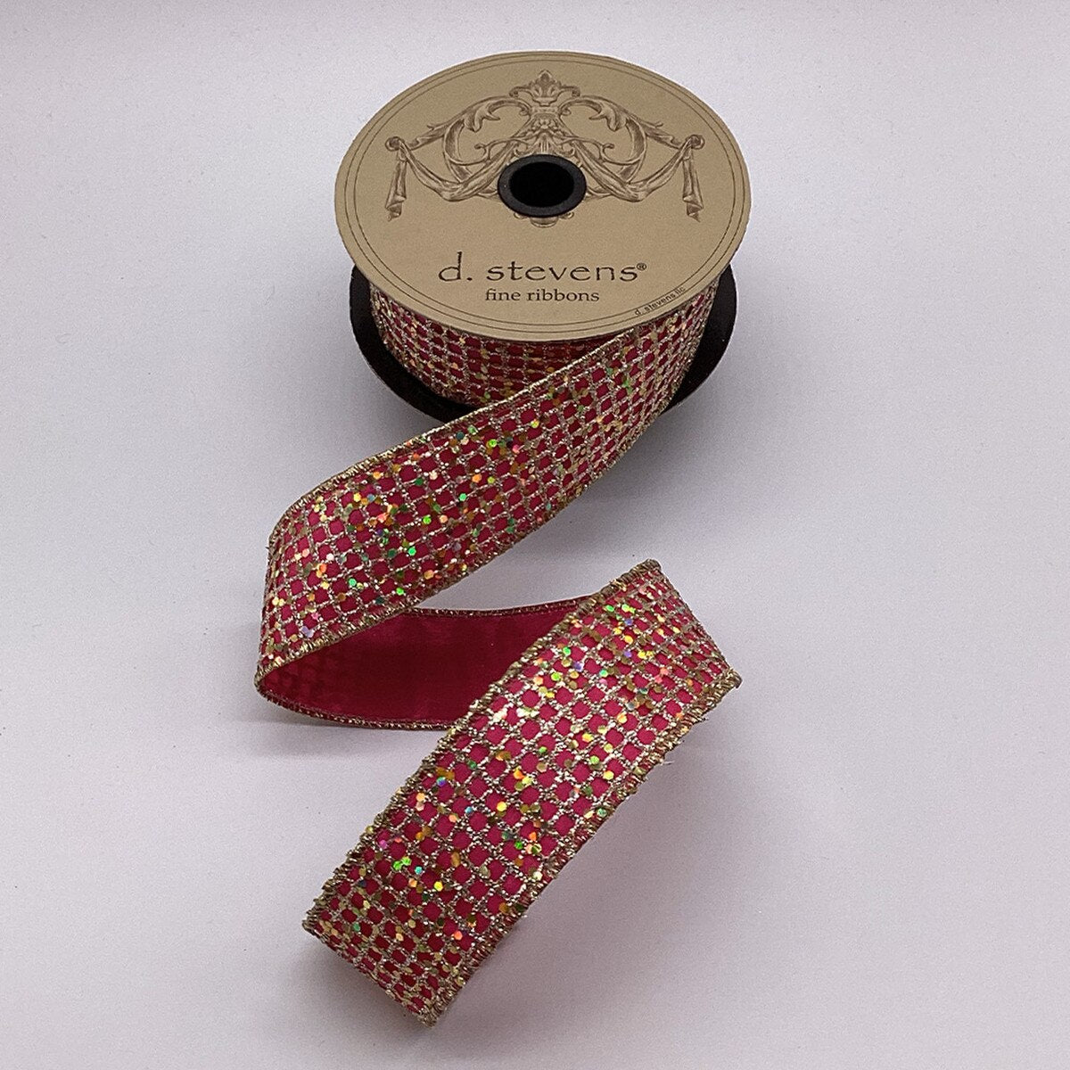 1.5“ x 10yds taffeta glitter mesh, platinum/hot 
pink - Burlap and Bling Decor