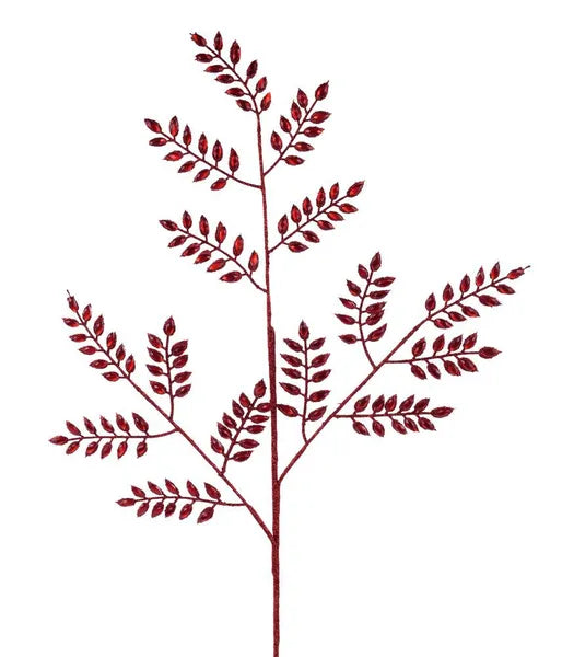 30"L DIAMOND/GLITTER LEAF SPRAY RED - Burlap and Bling Decor