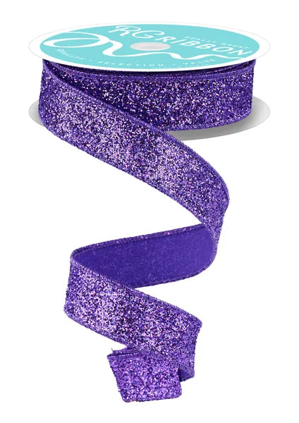 7/8"X10YD LASER GLITTER PURPLE WIRED RIBBON - Burlap and Bling Decor