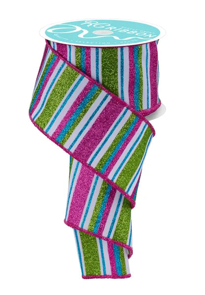 2.5"X10YD HORIZONTAL STRIPE  WIRED RIBBON - Burlap and Bling Decor