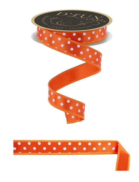 7/8"X10YD SMALL POLKA DOT/FUSED ORANGE/WHITE - Burlap and Bling Decor
