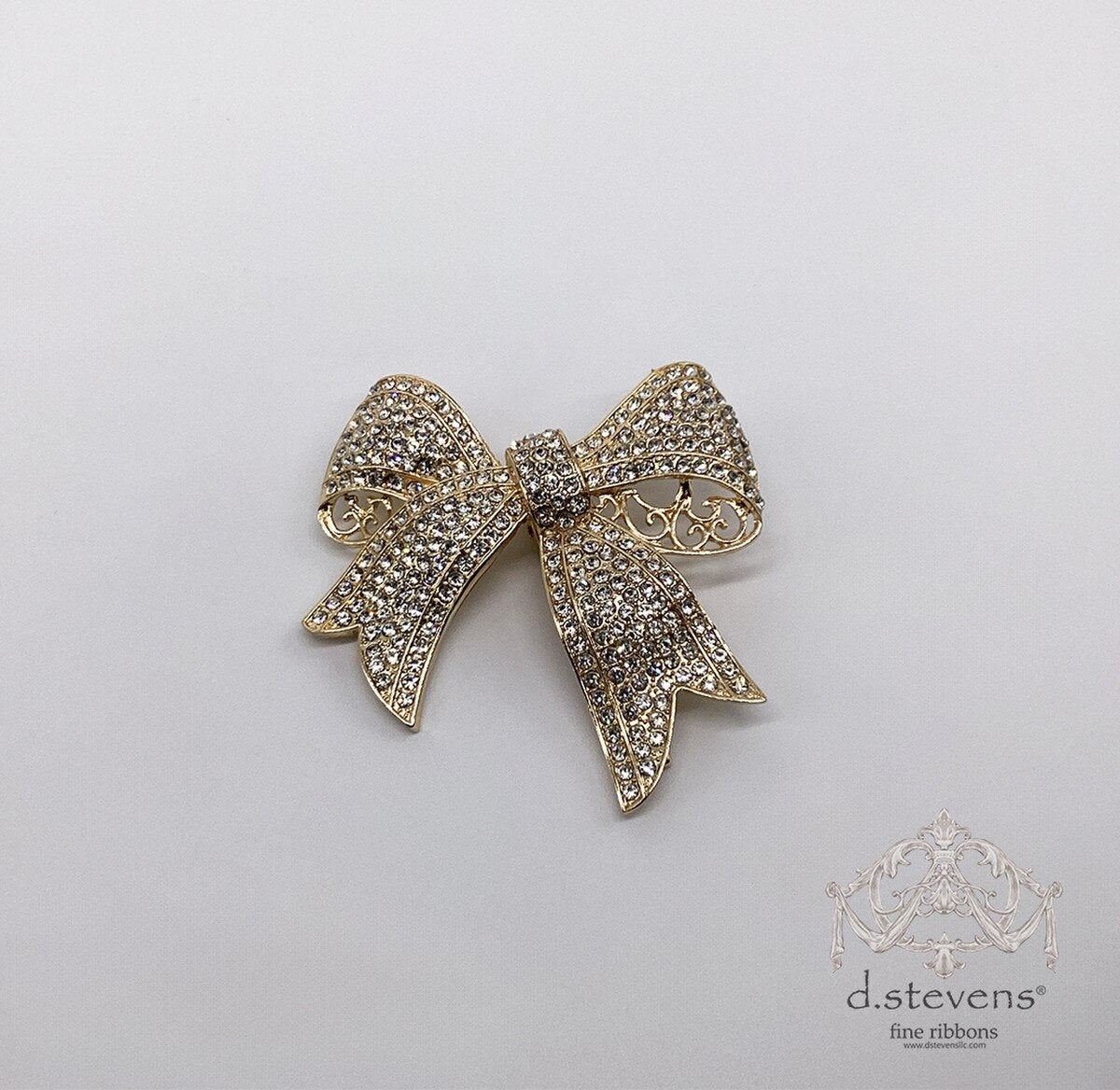 2.75” clear crystal bow clip, clear gold - Burlap and Bling Decor