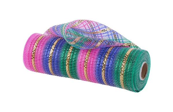 10"X10YD FOIL STRIPE MESH HOT PINK/EMERALD/ROYAL/GLD - Burlap and Bling Decor