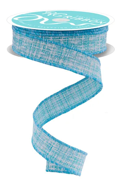7/8"X10YD KNIT LOOK TEXTURE TURQUOISE/WHITE WIRED RIBBON - Burlap and Bling Decor