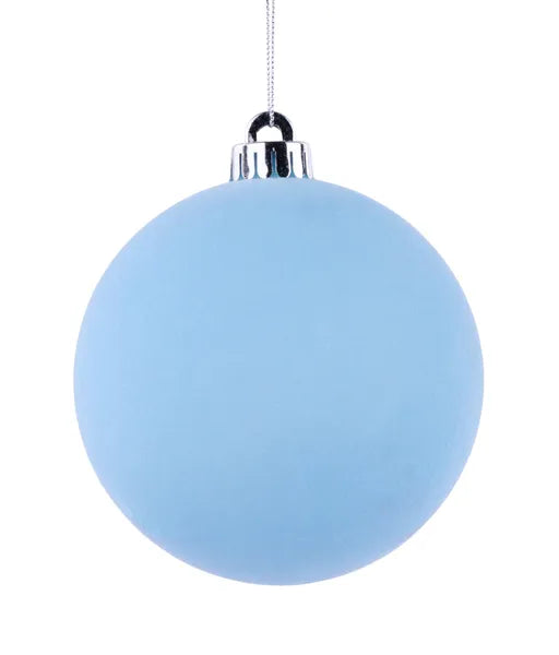 120MM SMOOTH FLOCKED BALL ORNAMENT LIGHT BLUE