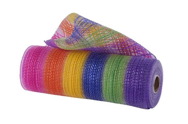 10"X10YD VERTICAL RAINBOW STRIPE MESH PNK/ORG/YLW/RYL/LIME/PRPL - Burlap and Bling Decor