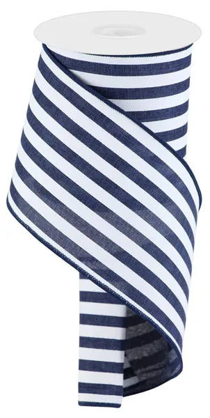 4"X10YD VERTICAL STRIPE NAVY/WHITE - Burlap and Bling Decor