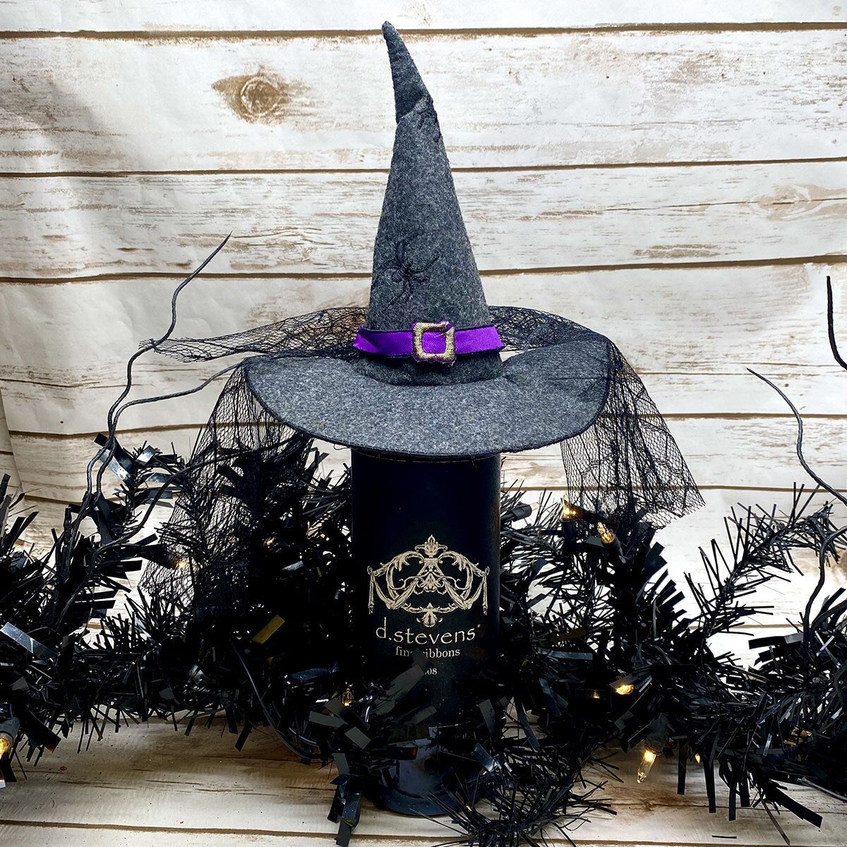 7" felt witch hat beverage topper, grey - Burlap and Bling Decor