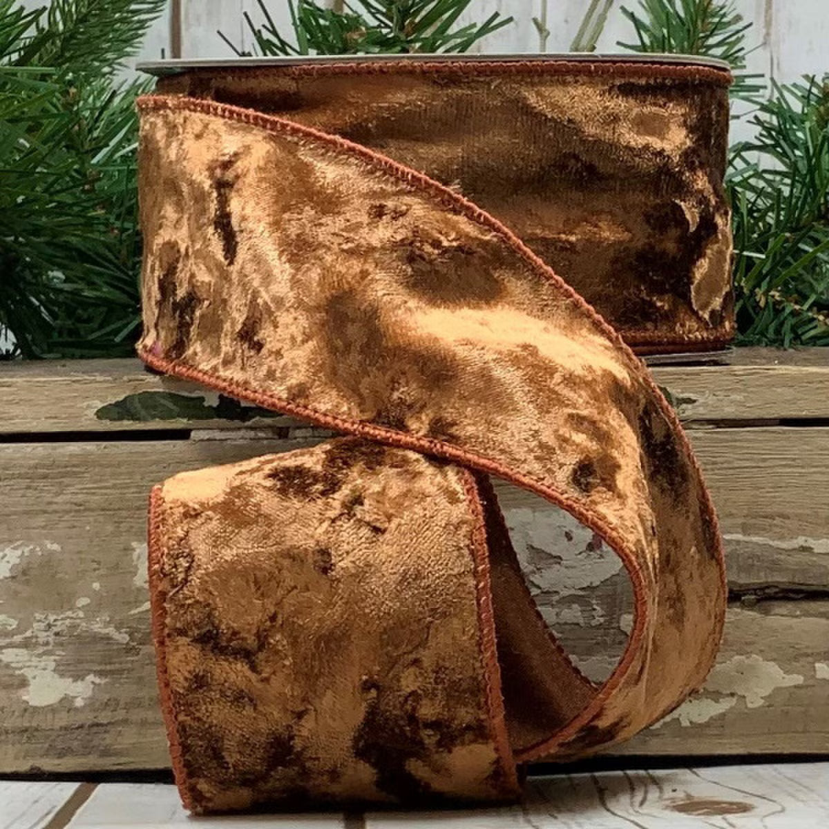 2.5" x 10yds crushed velvet, rust - Burlap and Bling Decor
