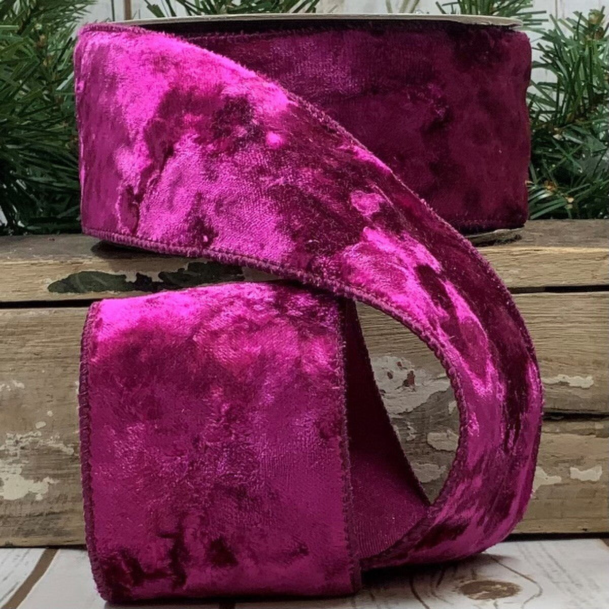 2.5" x 10yds Crushed Velvet, Fuchsia Ribbon