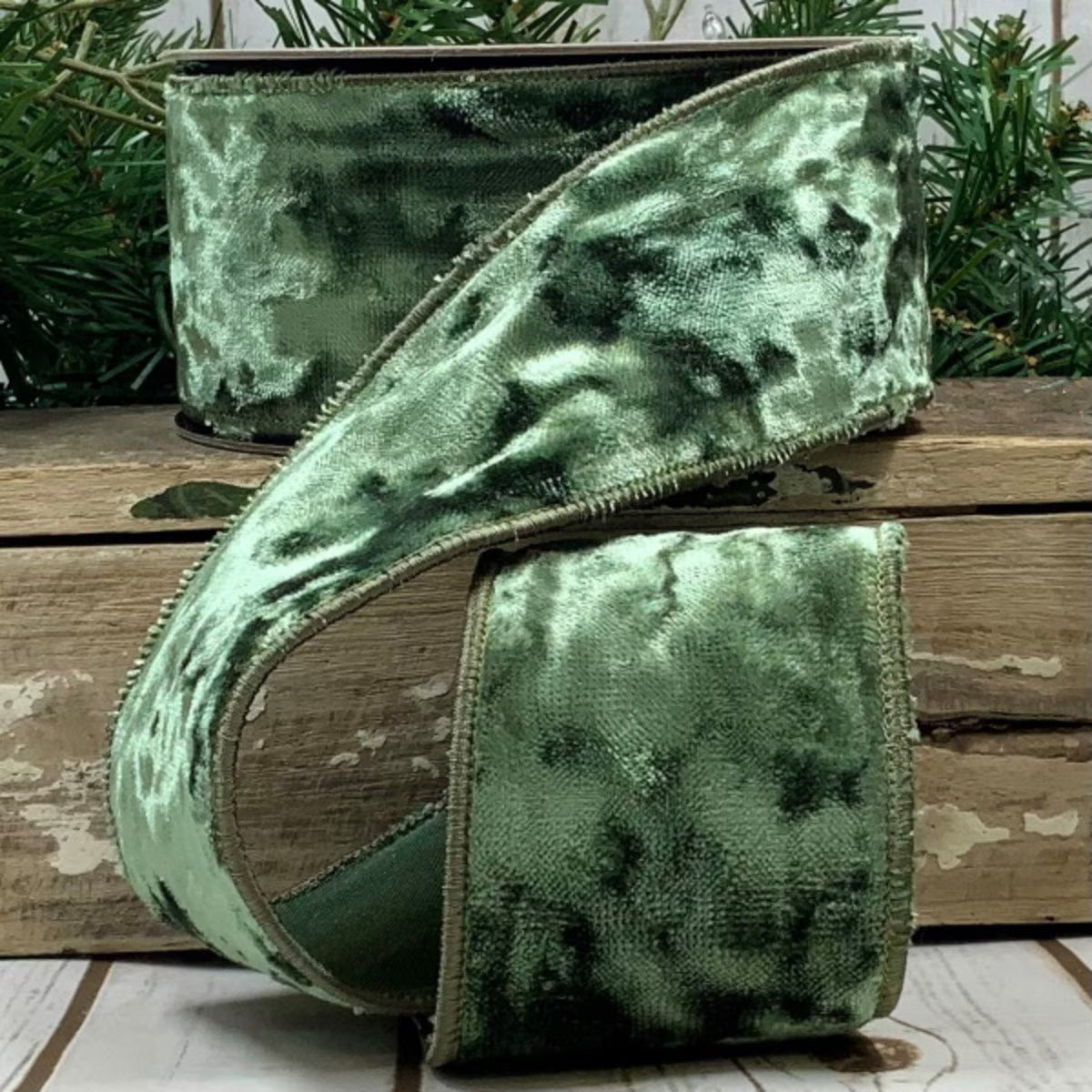 2.5" x 10yds crushed velvet, moss